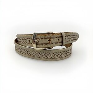 Vtg Johnston & Murphy Belt Mens 44 Italian Kipskin Braided Cream Brass Buckle